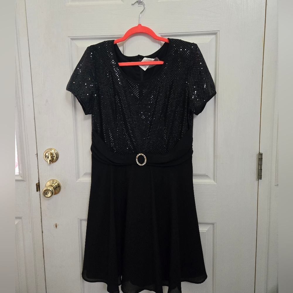 Black sequence top chiffon bottom short dressy dress